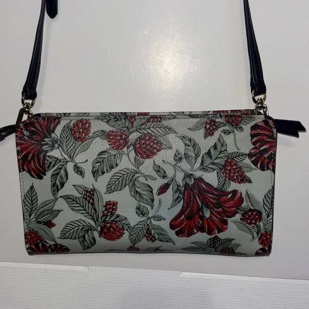 Tory Burch Kerrington navy green red Evergreen floral crossbody purse bag